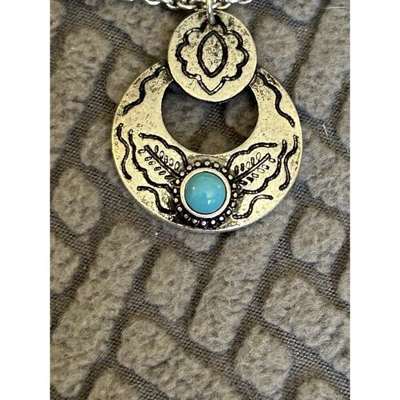 Attitude Jewelry Montana Silversmiths Hoop Earrings & Necklace Turquoise Western - Picture 3 of 10